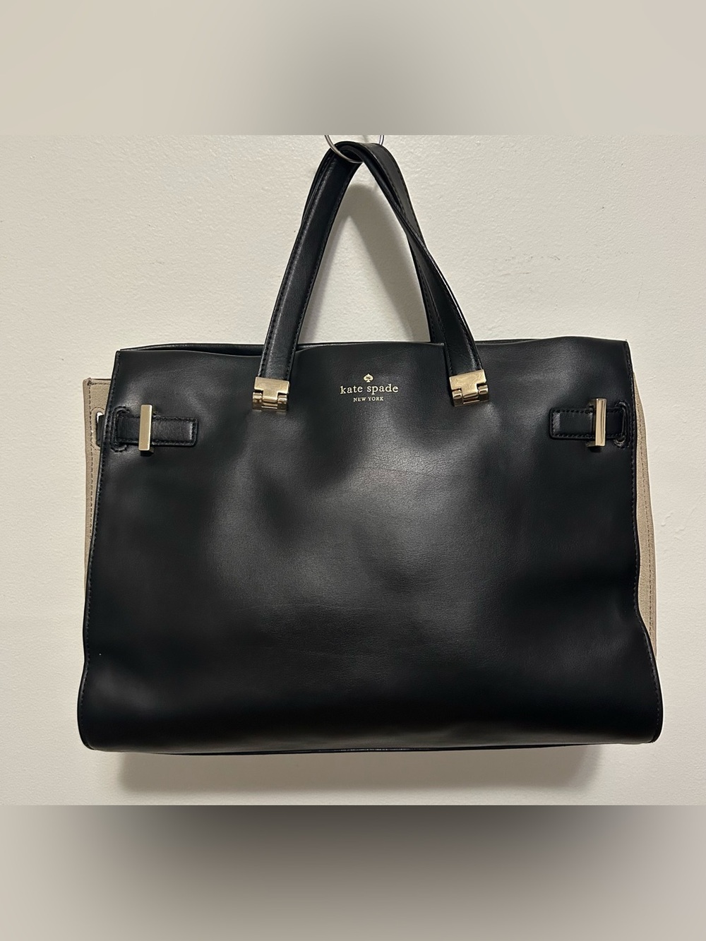 kate spade Black and Cream Leather Top-Handle Briefcase